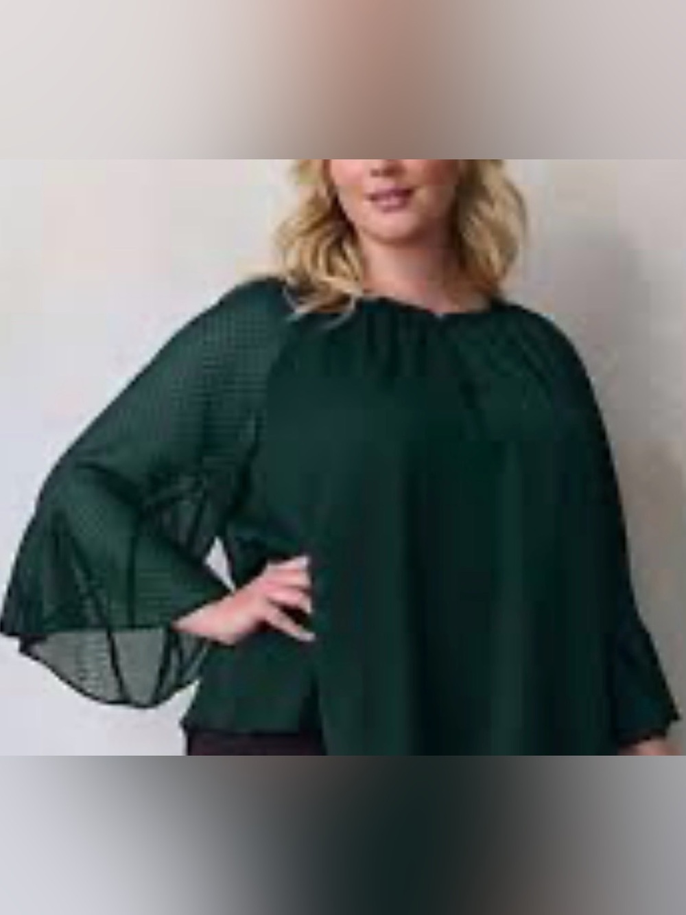NWT LC Lauren Conrad Dark Emerald Green Sheer Swiss Dot Long Sleeve Blouse